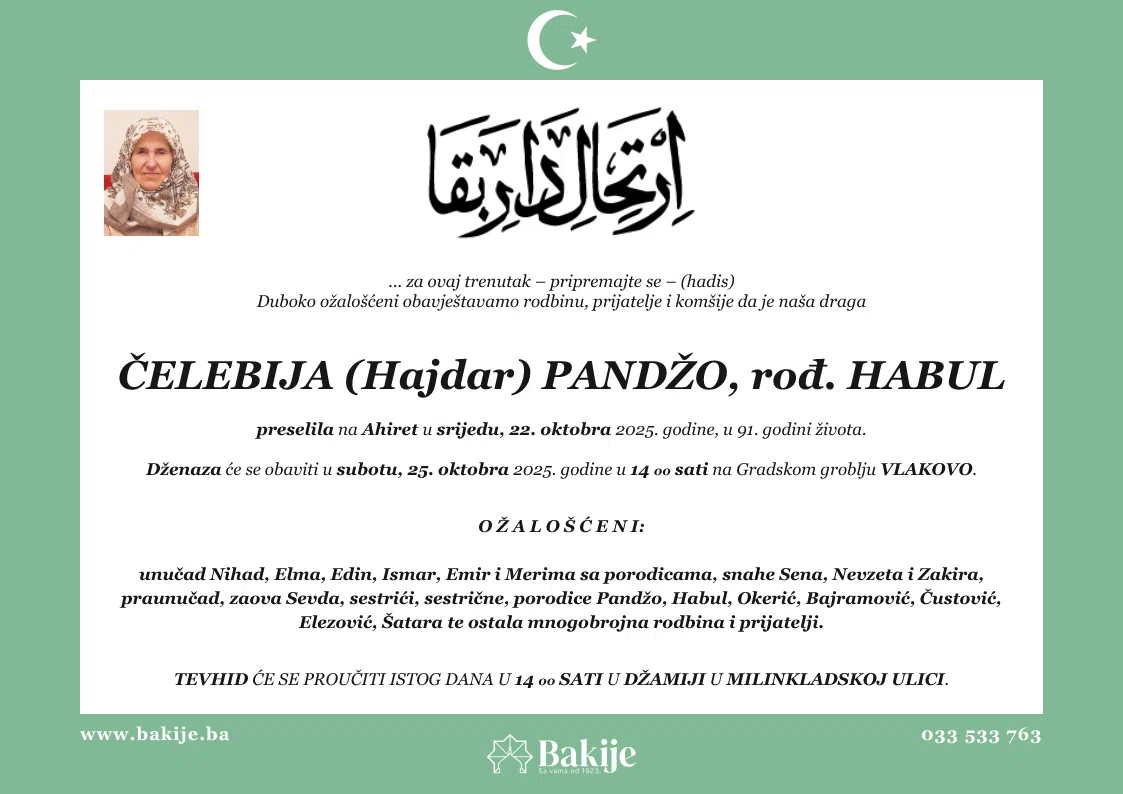 Smrtovnica — Čelebija (Hajdar) Pandžo, rođ. Habul