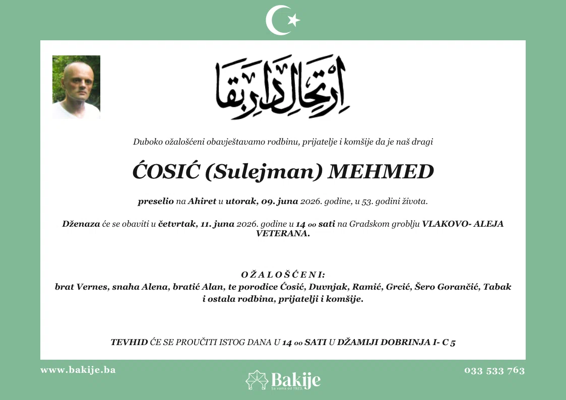 Smrtovnica — Ćosić (Sulejman) Mehmed