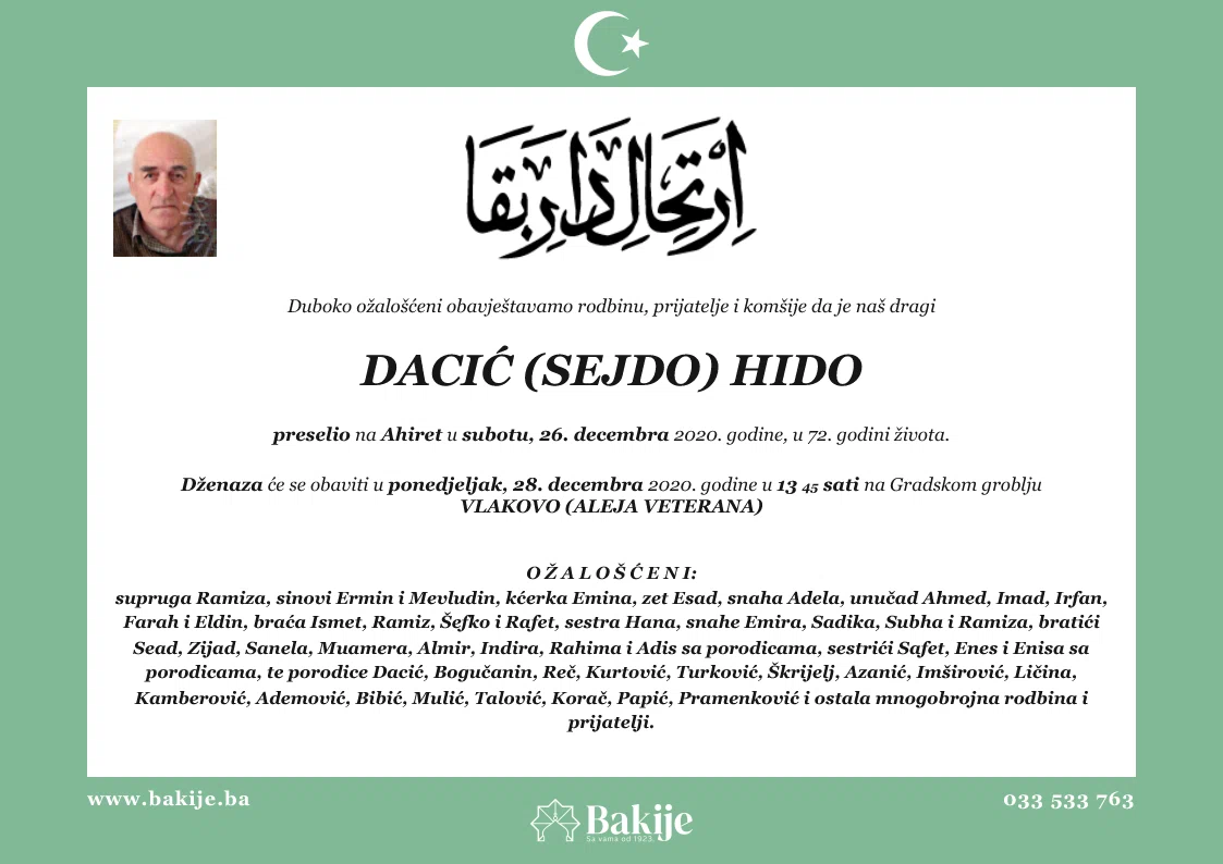 Smrtovnica — Dacić (Sejdo) Hido