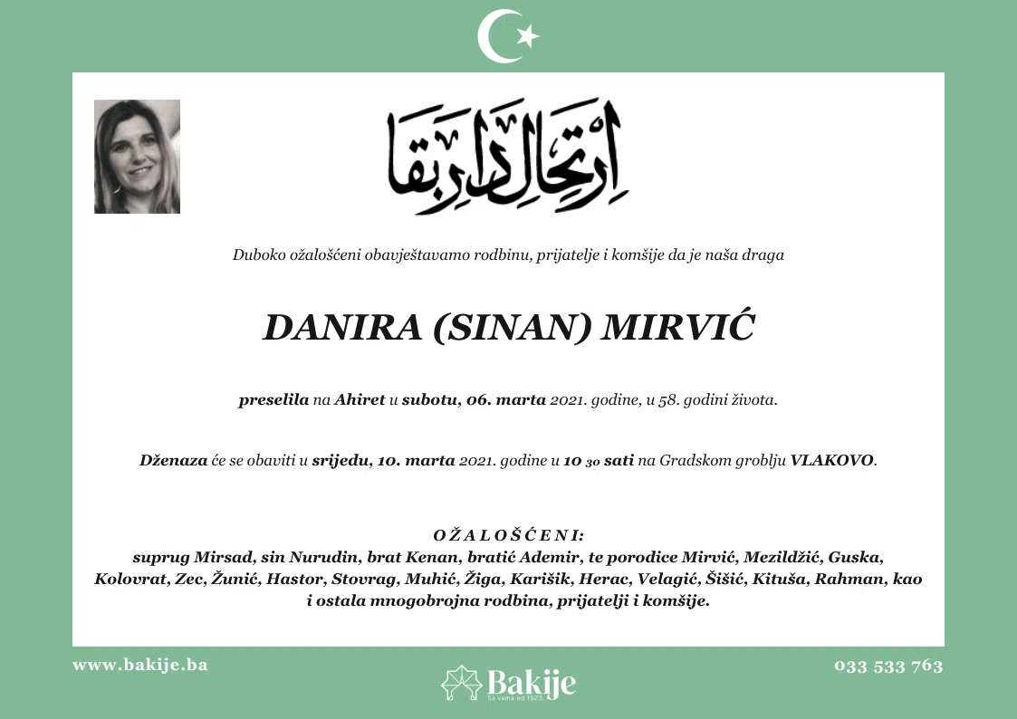 Smrtovnica — Danira (Sinan) Mirvić