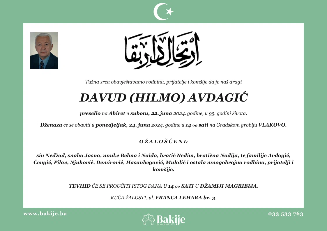 Smrtovnica — Davud (Hilmo) Avdagić