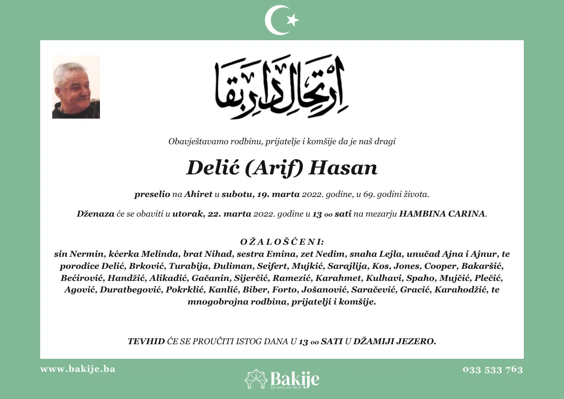 Smrtovnica — Delić (Arif) Hasan