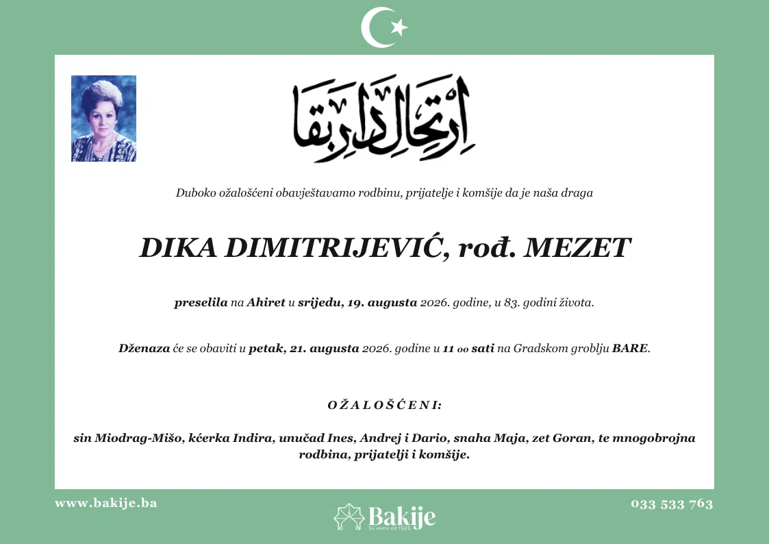 Smrtovnica — Dika Dimitrijević, rođ. Mezet