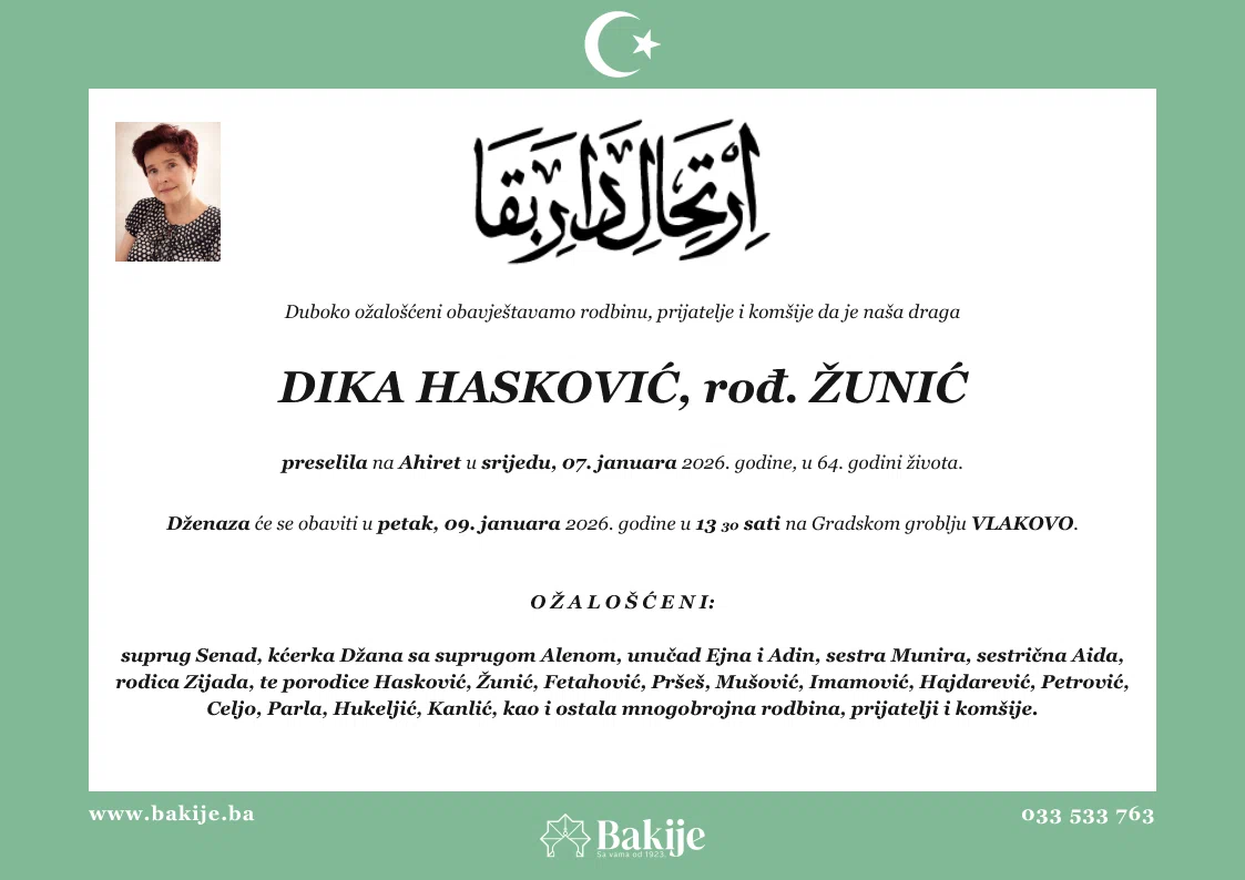 Smrtovnica — Dika Hasković, rođ. Žunić