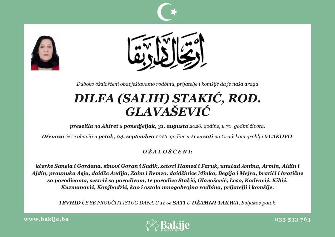 Smrtovnica — Dilfa (Salih) Stakić, rođ. Glavašević