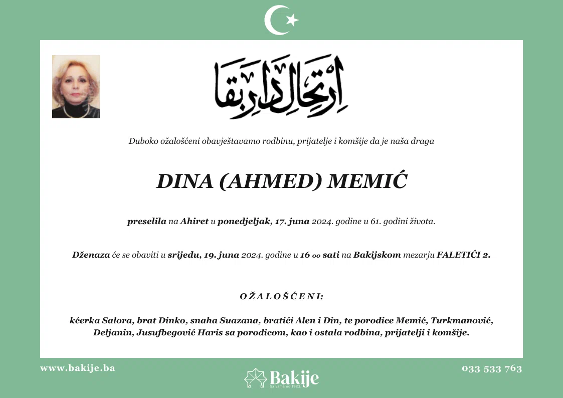 Smrtovnica — Dina (Ahmed) Memić