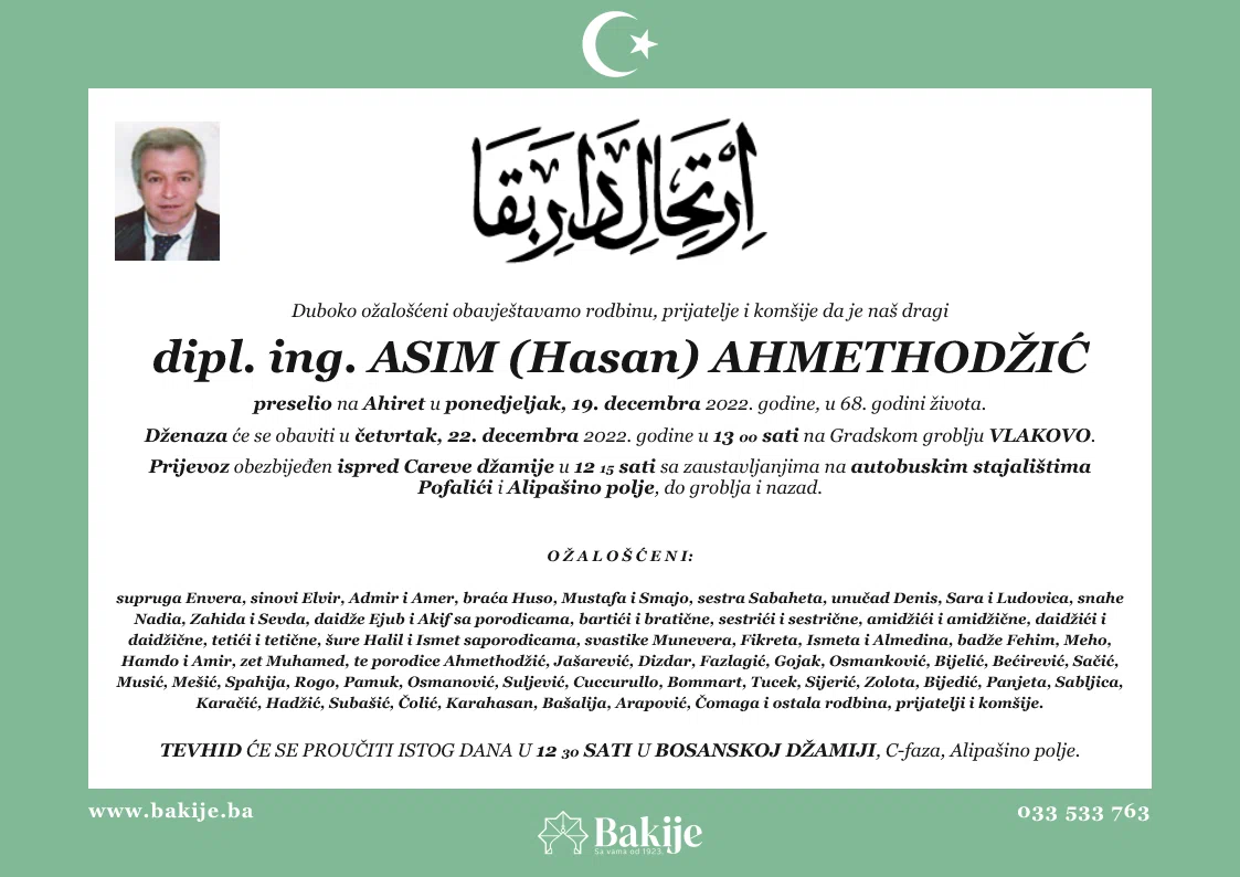 Smrtovnica — Dipl. Ing. Asim (Hasan) Ahmethodžić