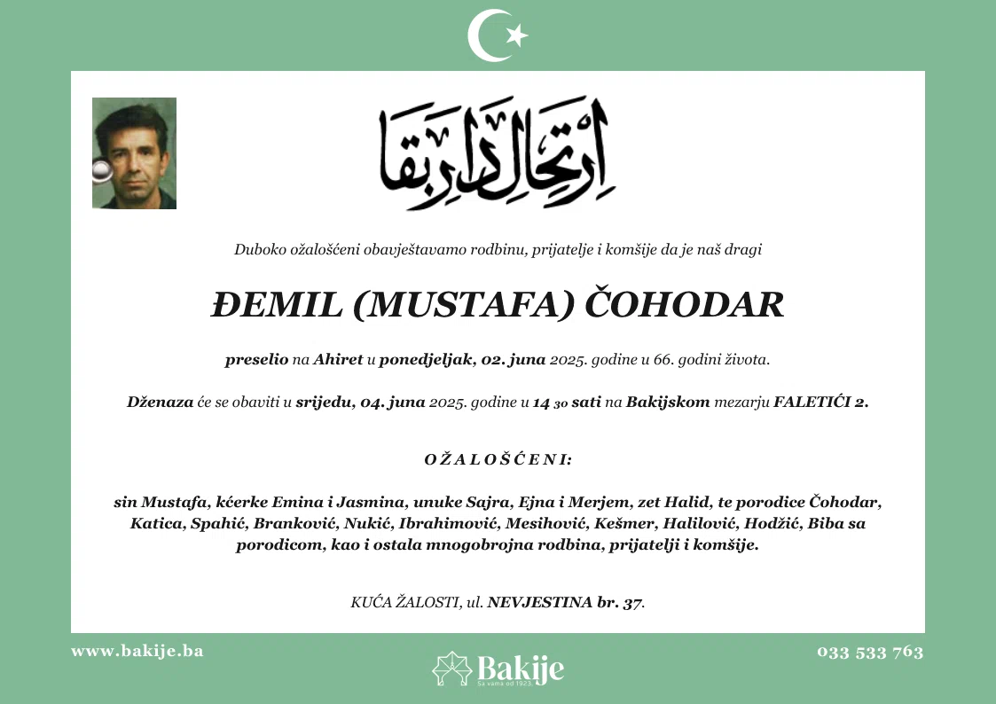 Smrtovnica — Đemil (Mustafa) Čohodar
