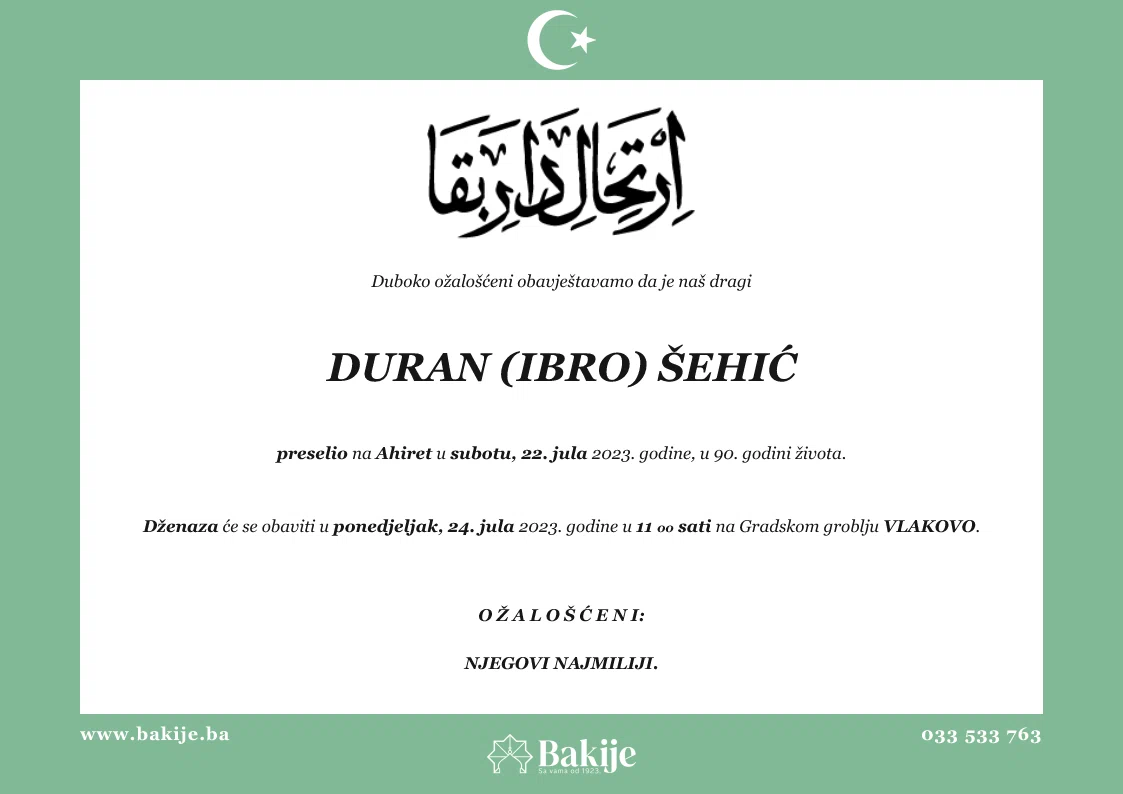 Smrtovnica — Duran (Ibro) Šehić