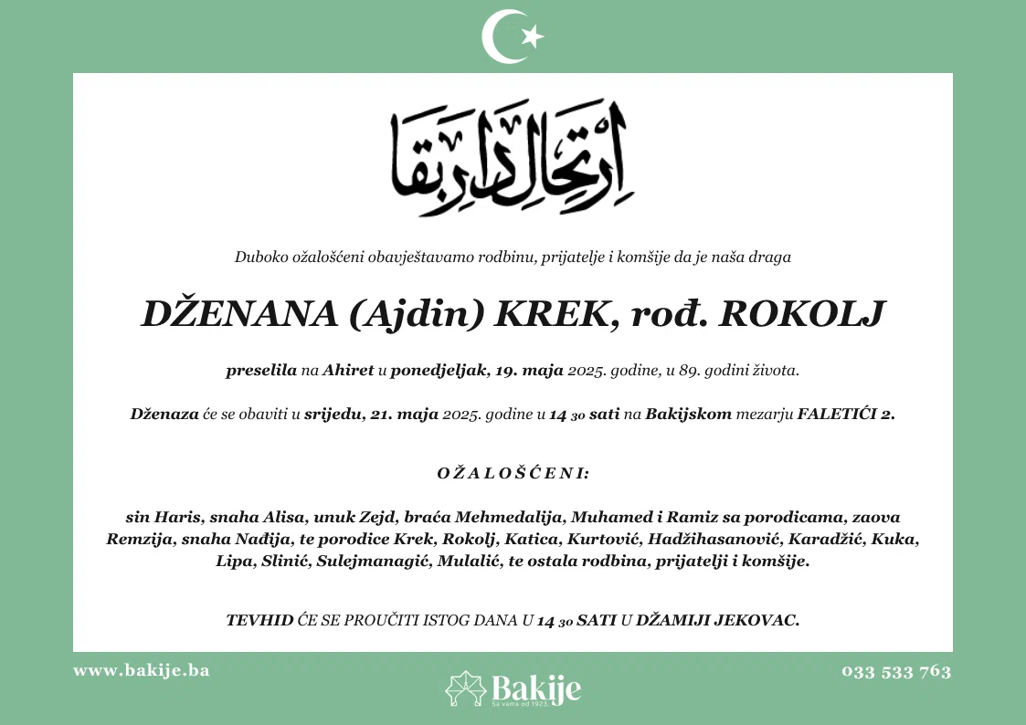 Smrtovnica — Dženana (Ajdin) Krek, rođ. Rokolj