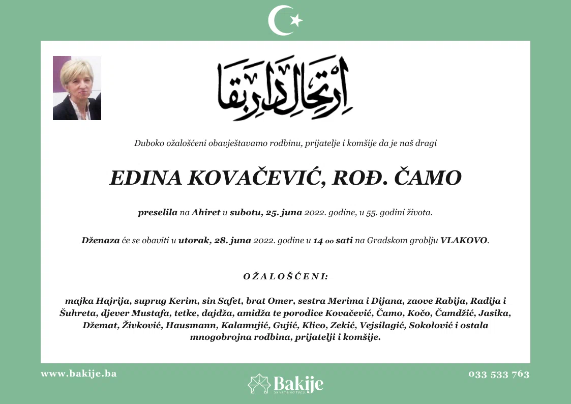 Smrtovnica — Edina Kovačević, rođ. Čamo
