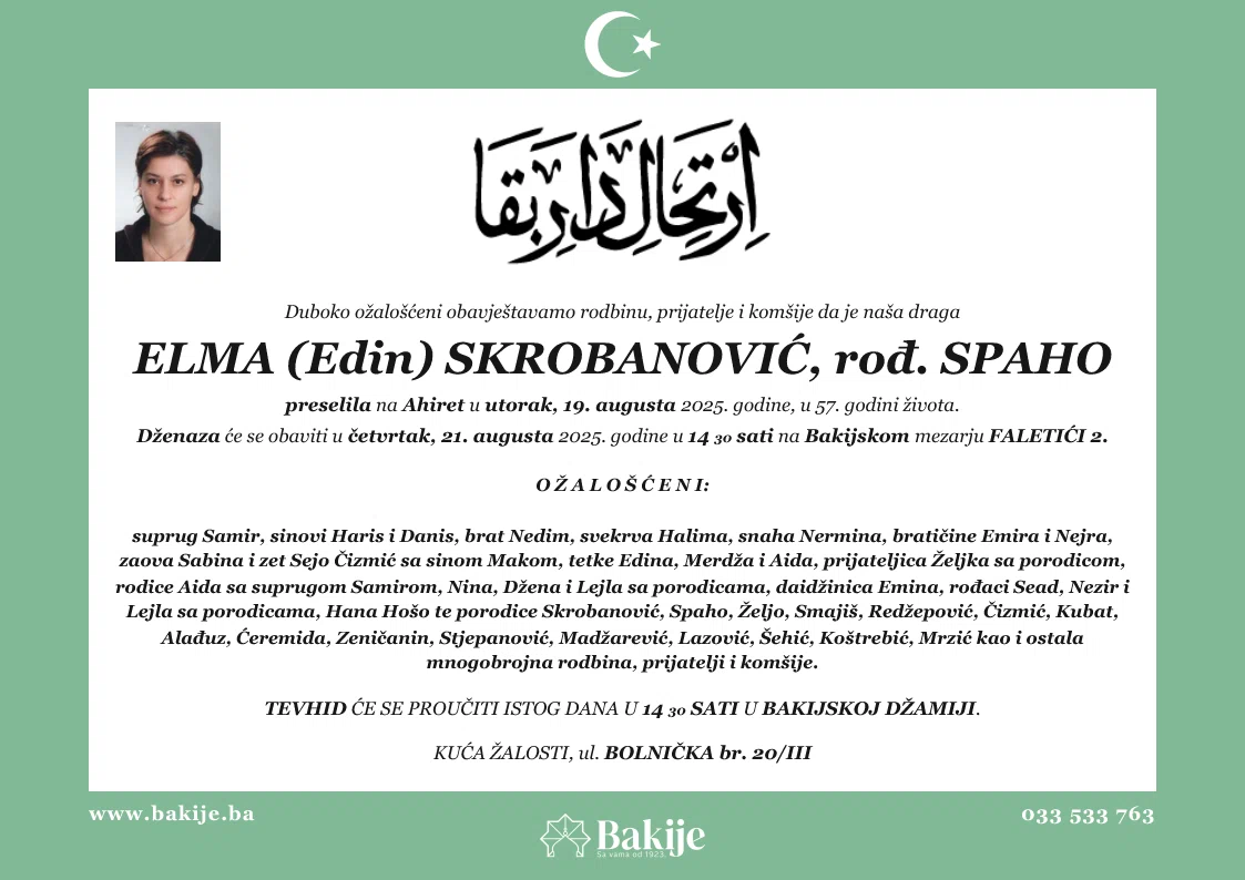 Smrtovnica — Elma (Edin) Skrobanović, rođ. Spaho