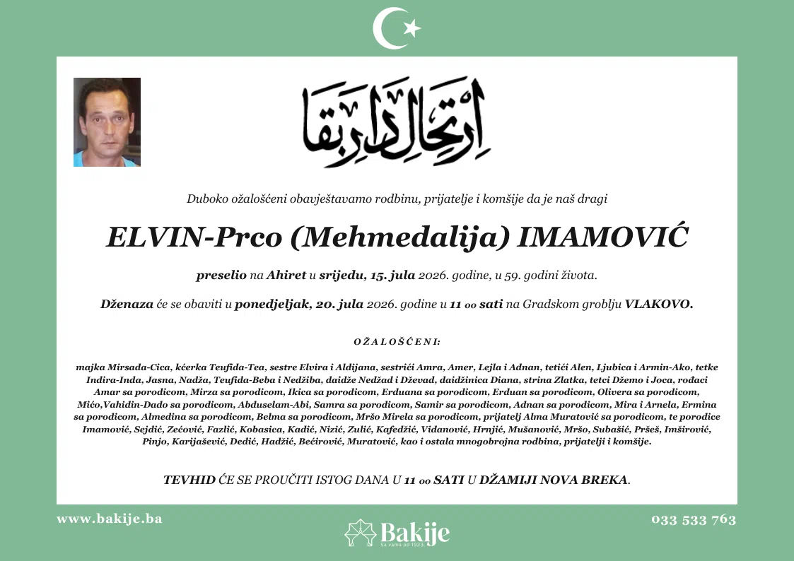 Smrtovnica — Elvin-Prco (Mehmedalija) Imamović