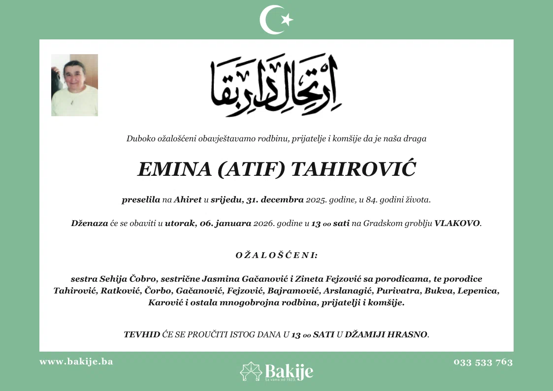 Smrtovnica — Emina (Atif) Tahirović