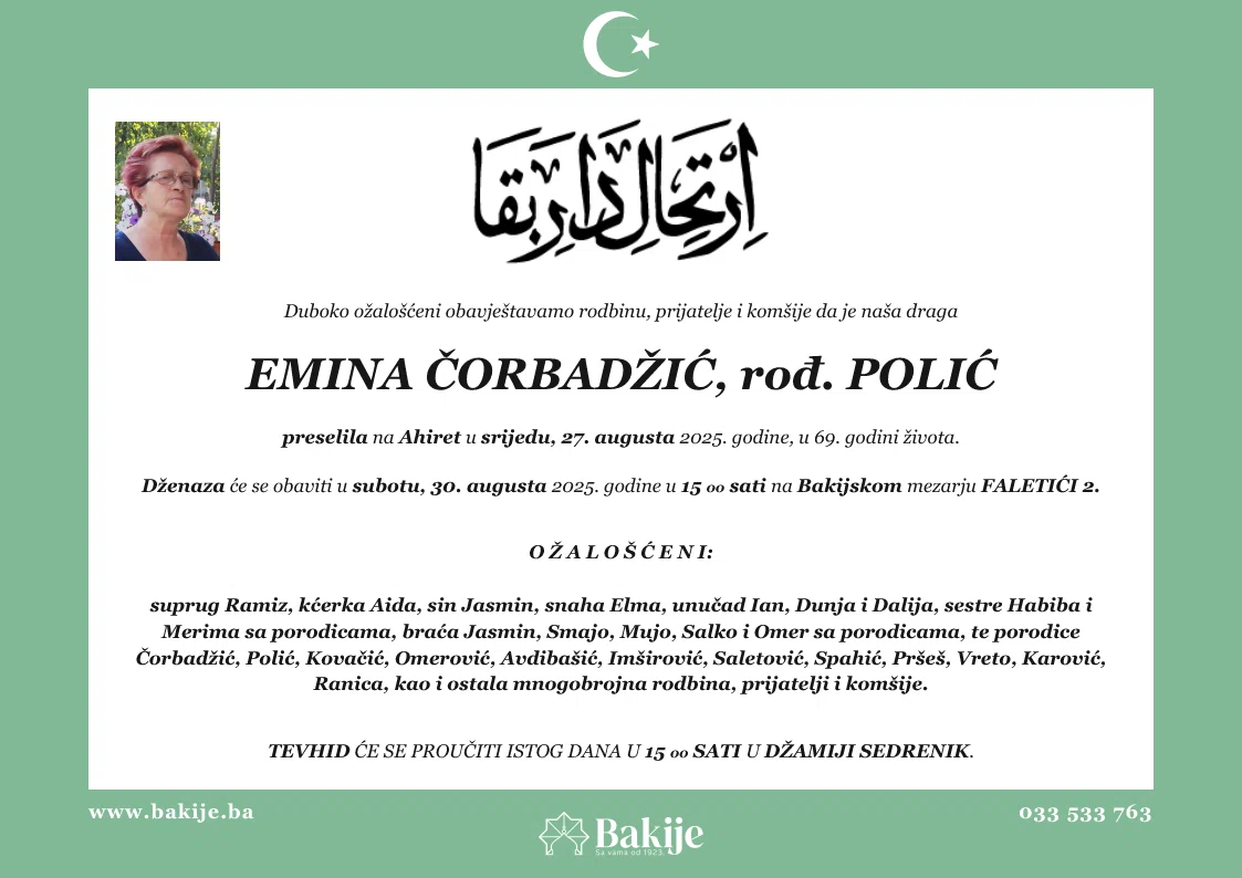 Smrtovnica — Emina Čorbadžić, rođ. Polić
