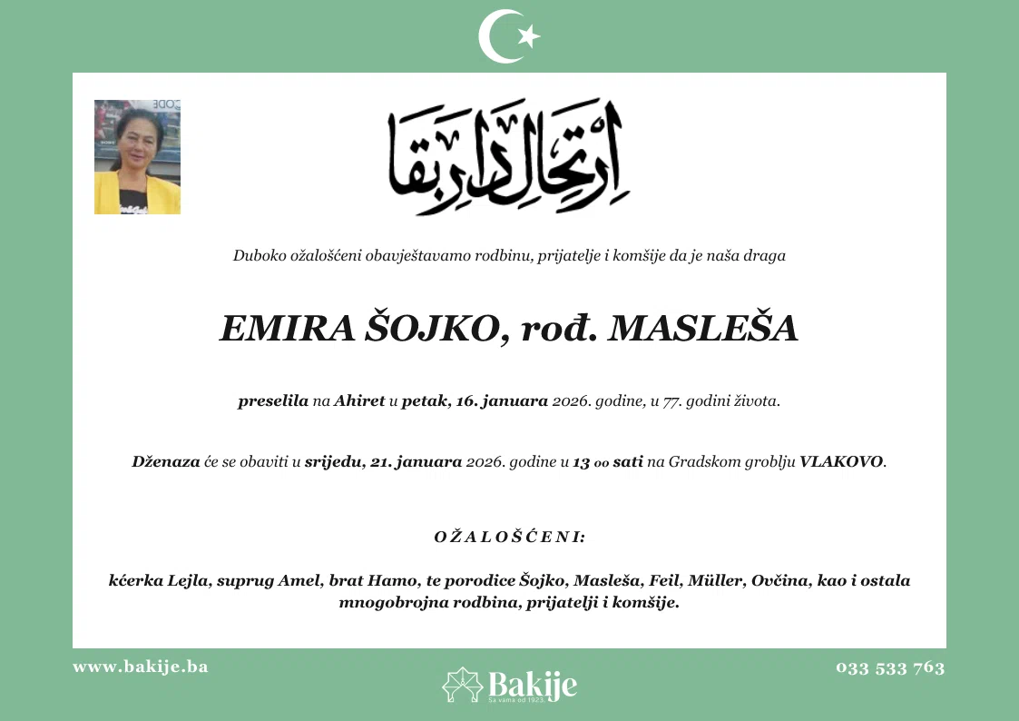 Smrtovnica — Emira Šojko, rođ. Masleša