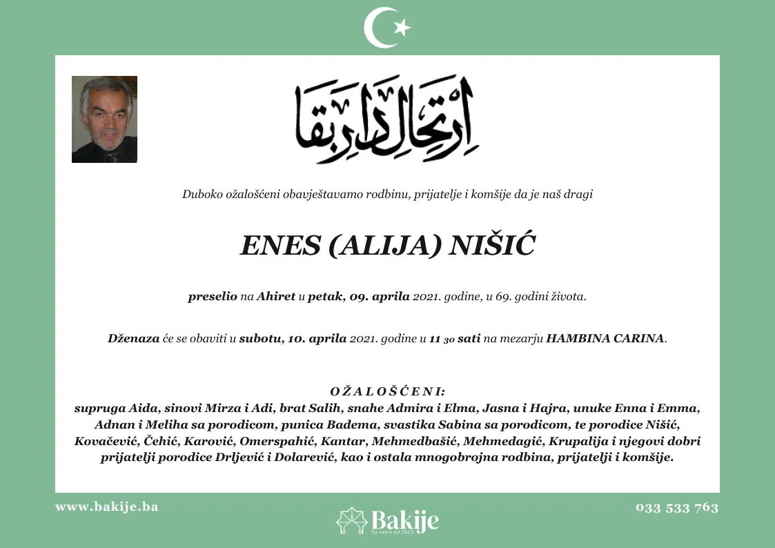 Smrtovnica — Enes (Alija) Nišić