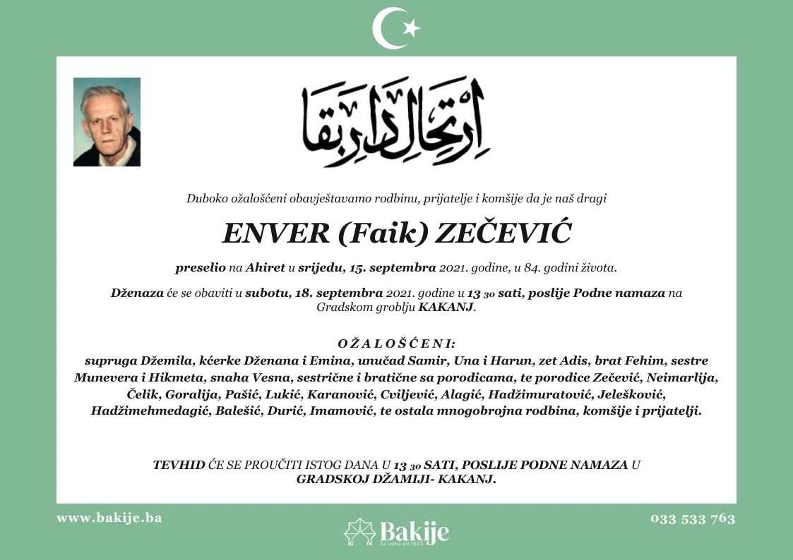 Smrtovnica — Enver (Faik) Zečević