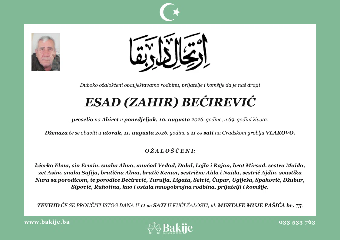 Smrtovnica — Esad (Zahir) Bećirević