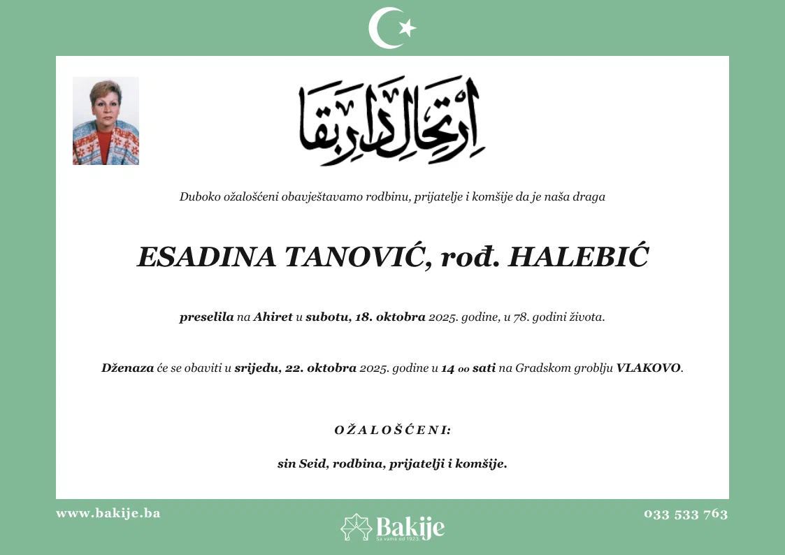 Smrtovnica — Esadina Tanović, rođ. Halebić
