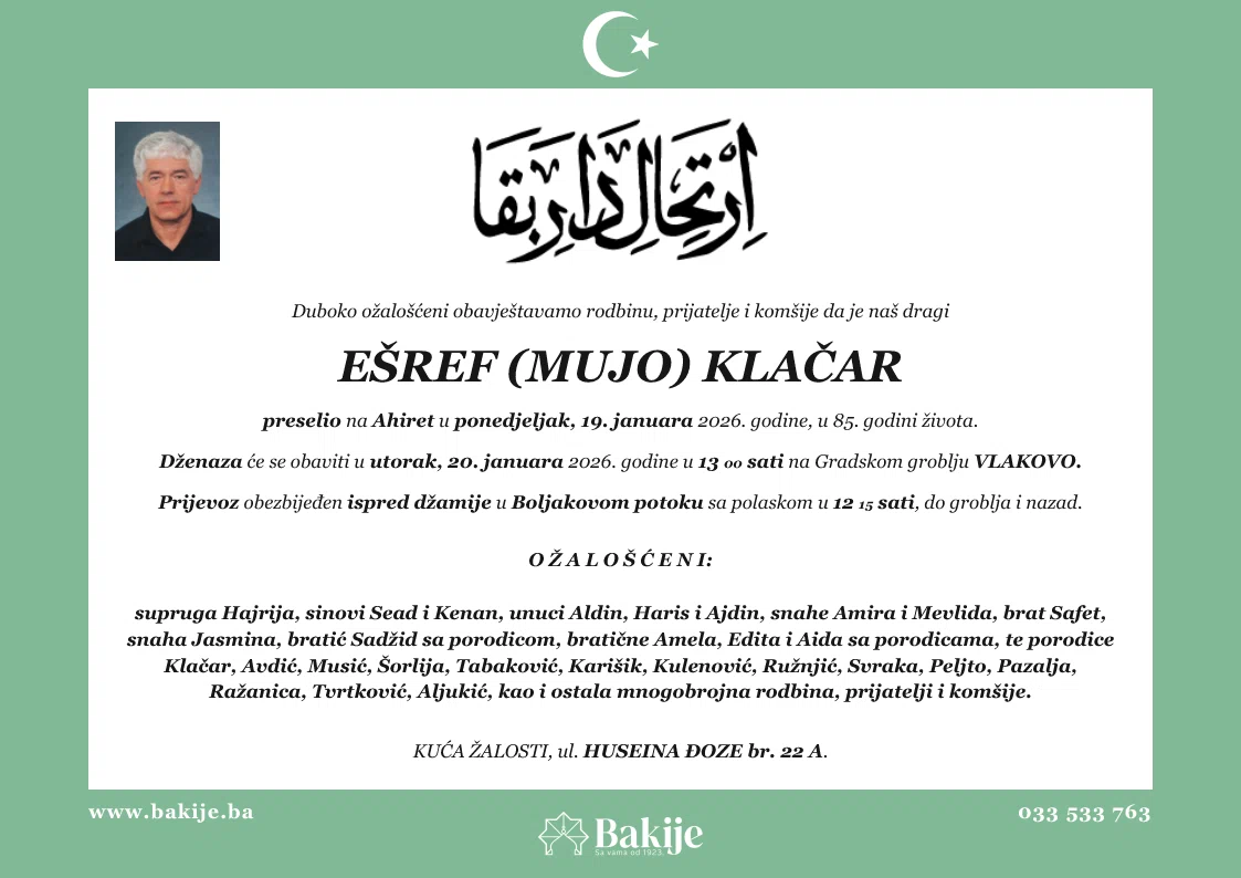 Smrtovnica — Ešref (Mujo) Klačar