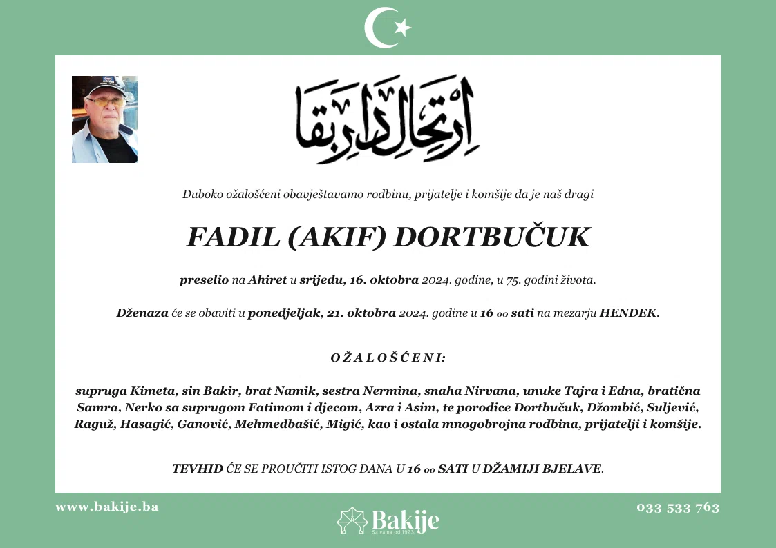 Smrtovnica — Fadil (Akif) Dortbučuk