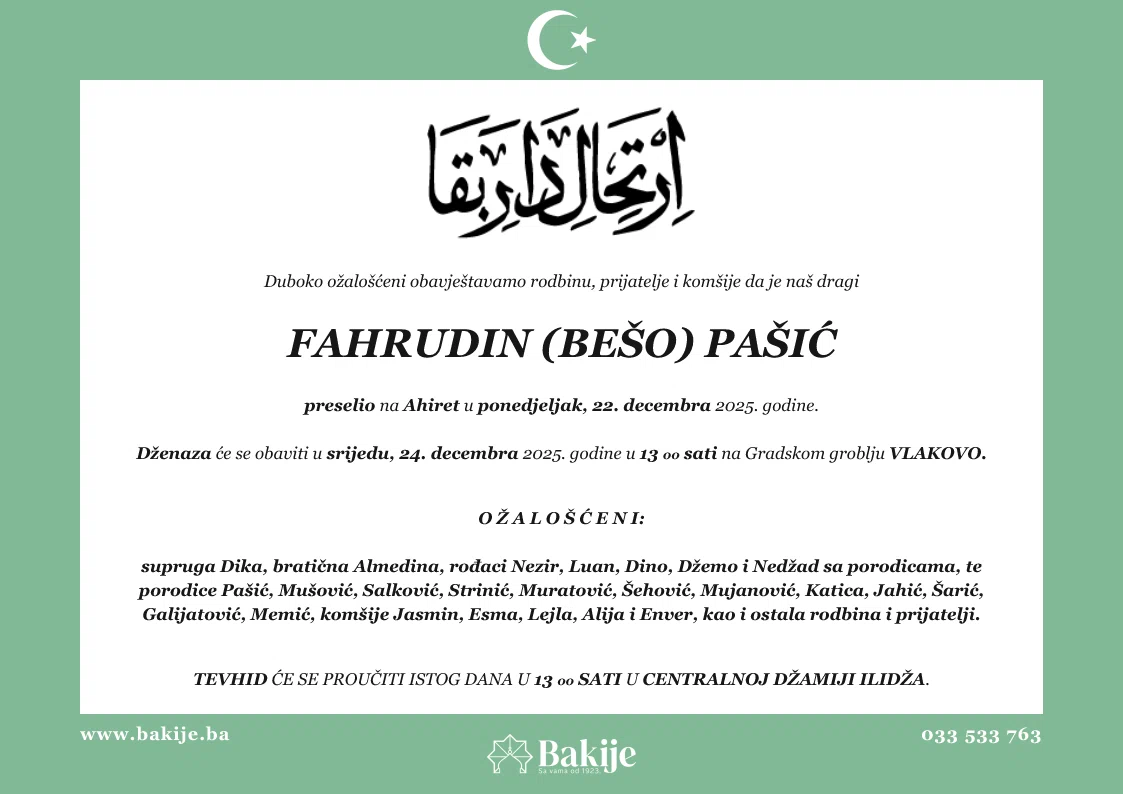 Smrtovnica — Fahrudin (Bešo) Pašić