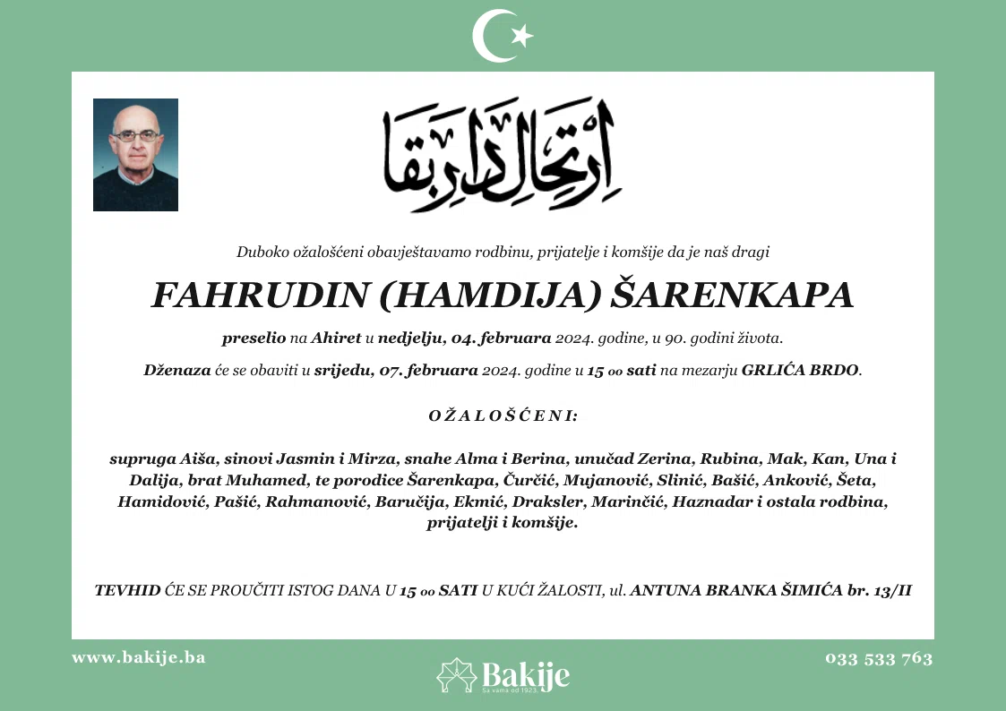 Smrtovnica — Fahrudin (Hamdija) Šarenkapa