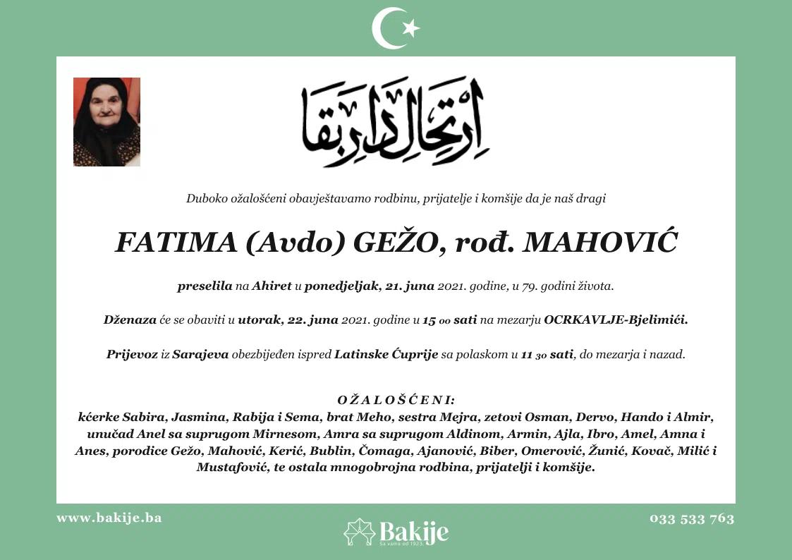 Smrtovnica — Fatima (Avdo) Gežo, rođ. Mahović