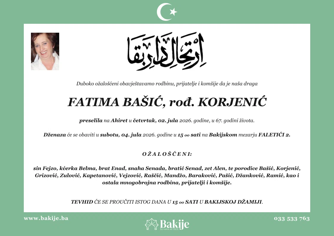 Smrtovnica — Fatima Bašić, rođ. Korjenić