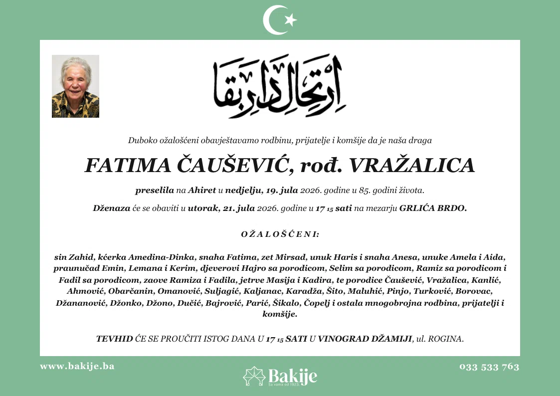 Smrtovnica — Fatima Čaušević, rođ. Vražalica