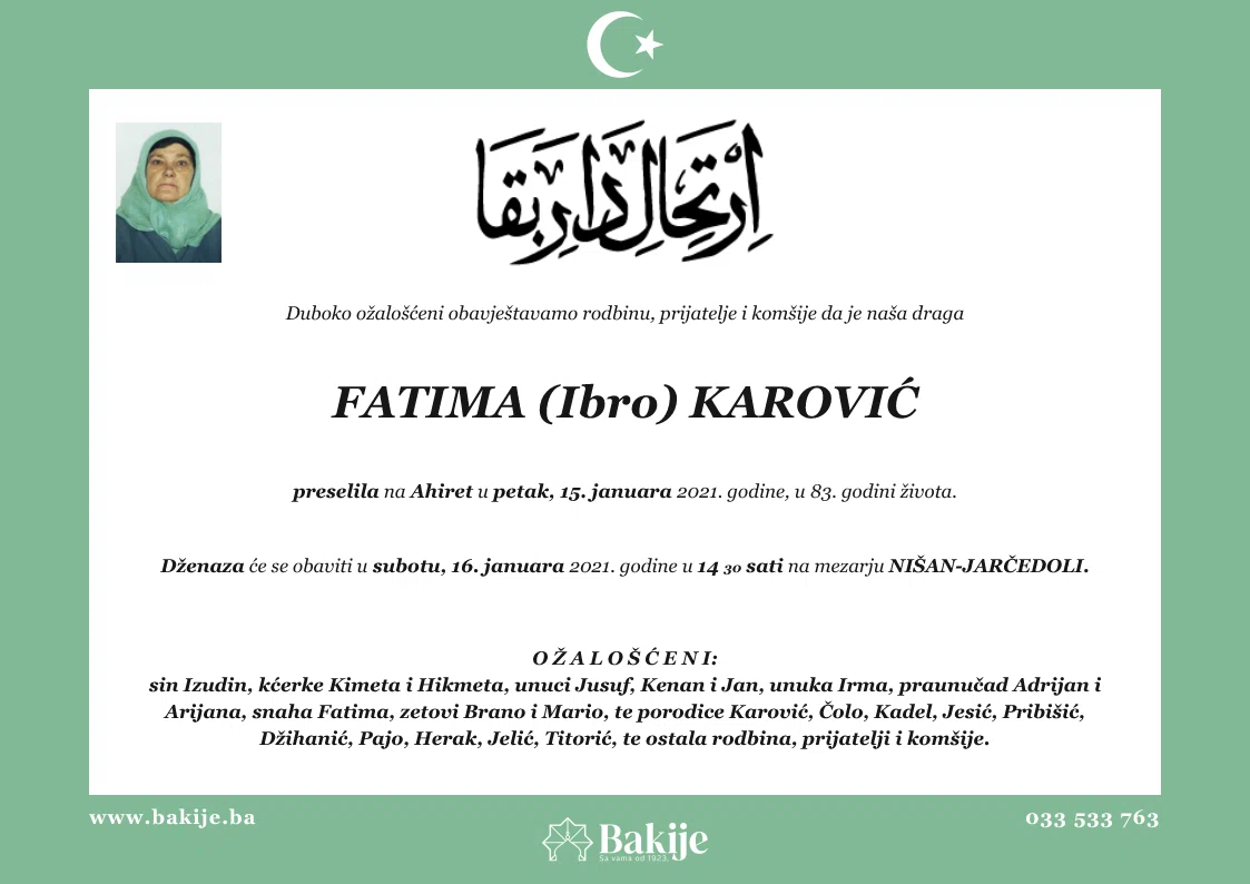 Smrtovnica — Fatima (Ibro) Karović