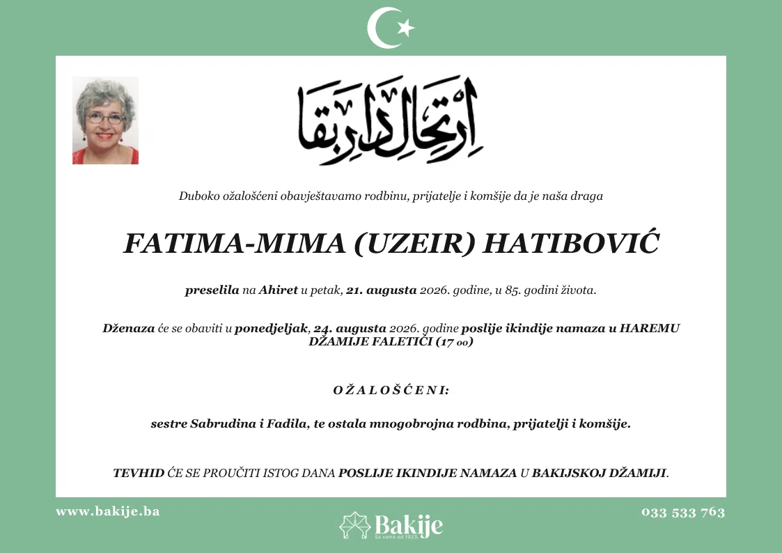 Smrtovnica — Fatima-Mima (Uzeir) Hatibović