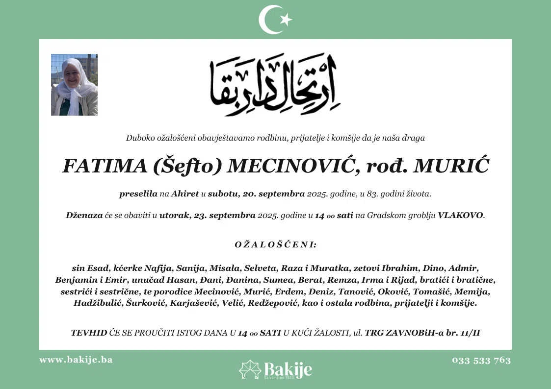 Smrtovnica — Fatima (Šefto) Mecinović, rođ. Murić