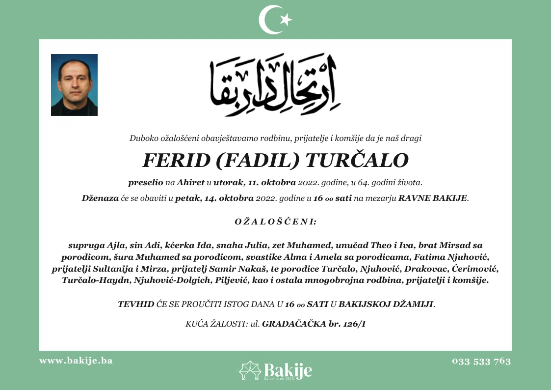 Smrtovnica — Ferid (Fadil) Turčalo