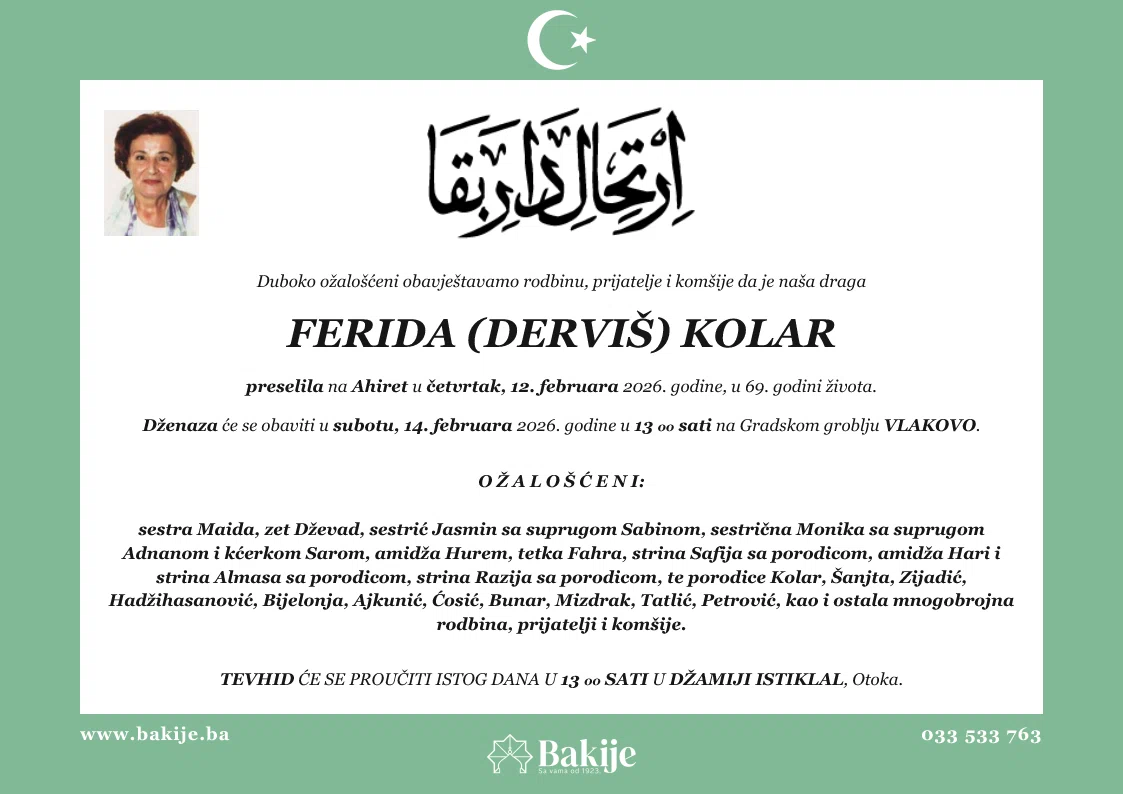 Smrtovnica — Ferida (Derviš) Kolar