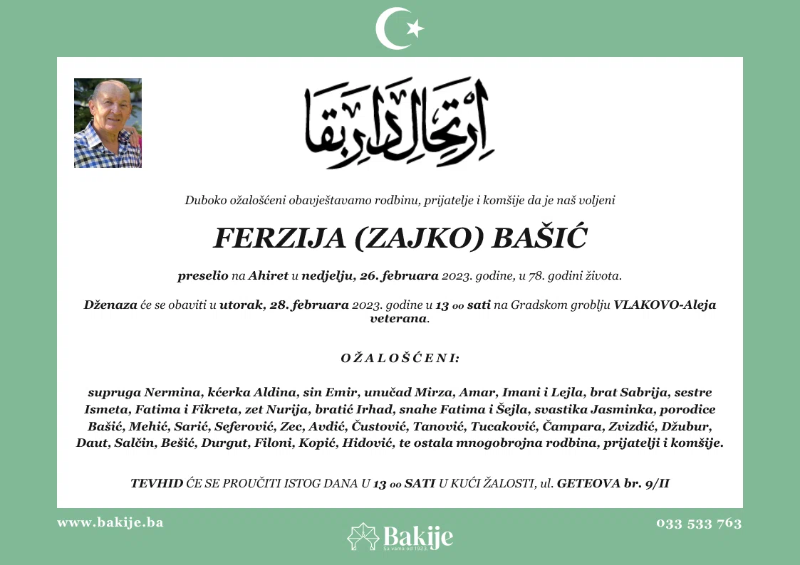 Smrtovnica — Ferzija (Zajko) Bašić