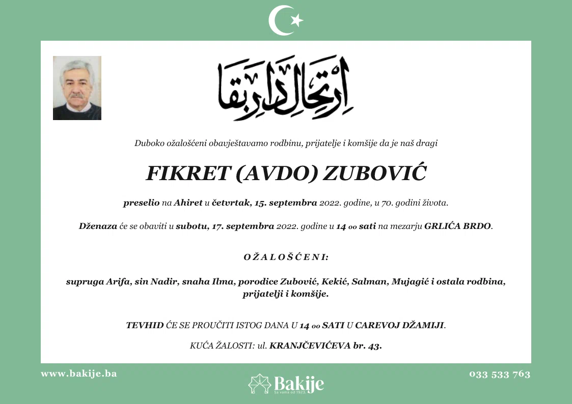 Smrtovnica — Fikret (Avdo) Zubović