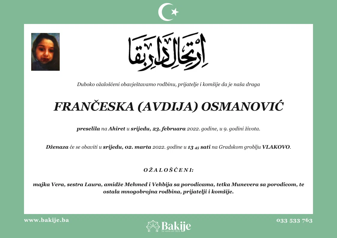 Smrtovnica — Frančeska (Avdija) Osmanović