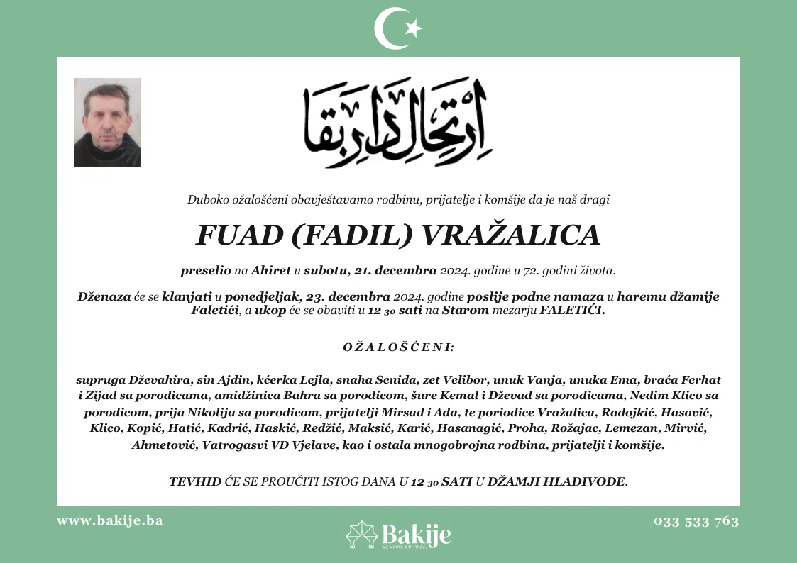 Smrtovnica — Fuad (Fadil) Vražalica