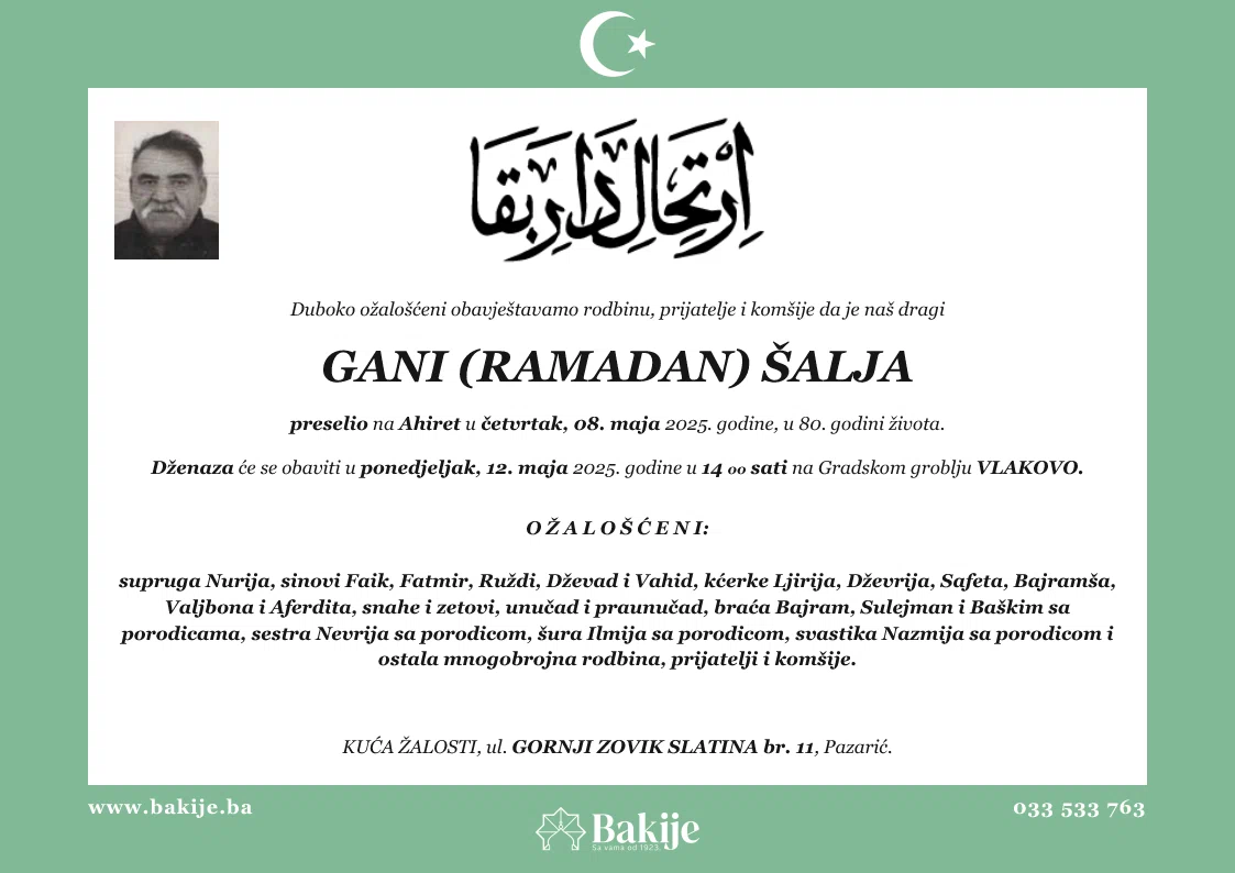 Smrtovnica — Gani (Ramadan) Šalja