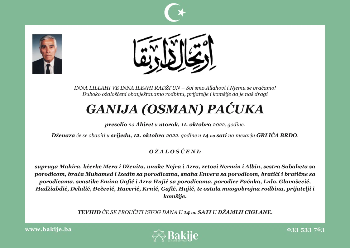 Smrtovnica — Ganija (Osman) Paćuka