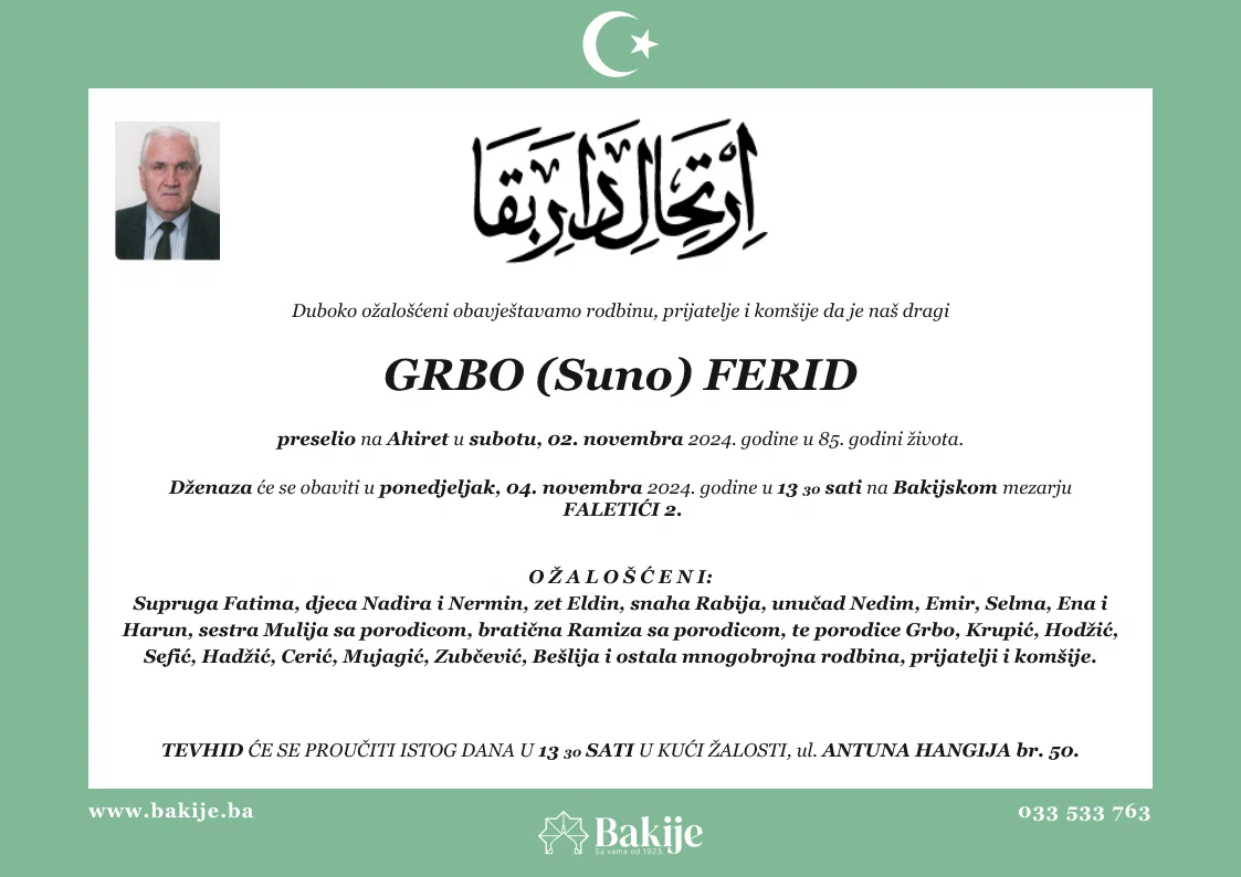 Smrtovnica — Grbo (Suno) Ferid