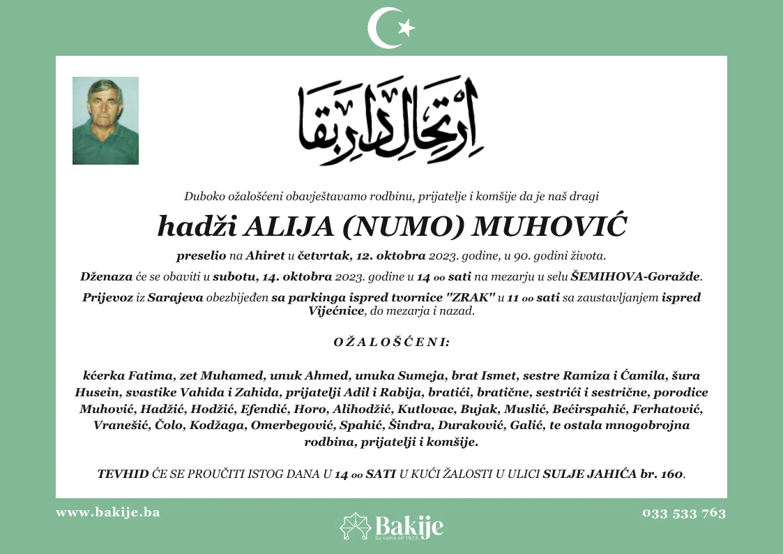 Smrtovnica — Hadži Alija (Numo) Muhović
