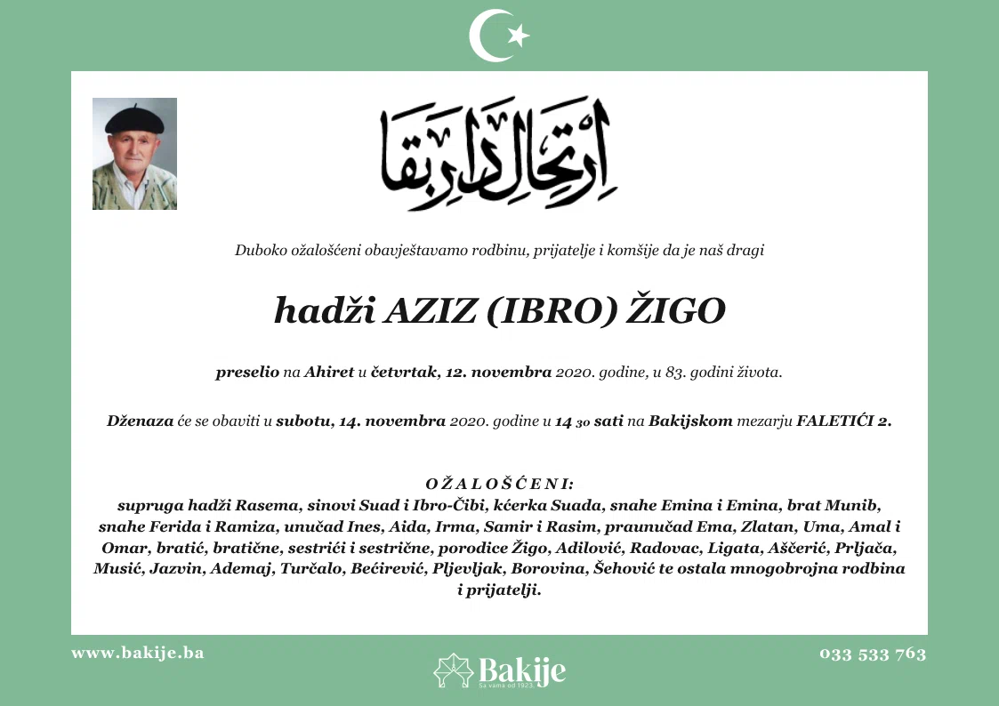 Smrtovnica — Hadži Aziz (Ibro) Žigo