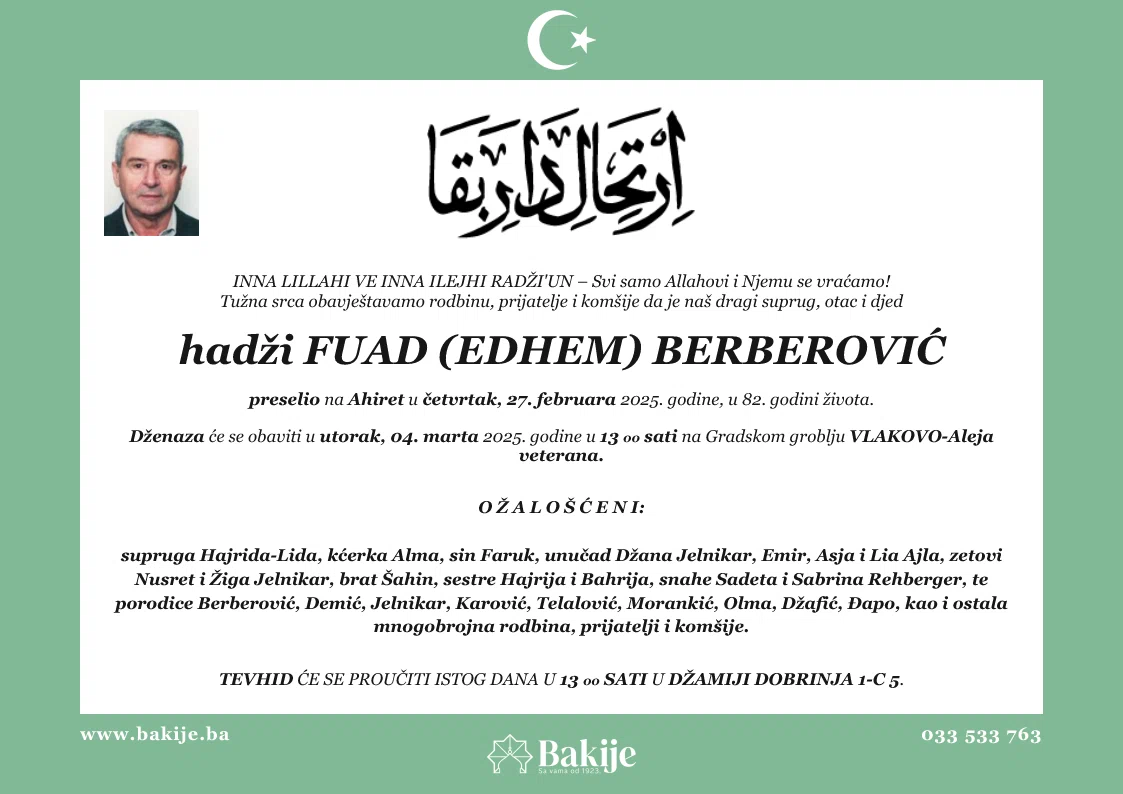 Smrtovnica — Hadži Fuad (Edhem) Berberović
