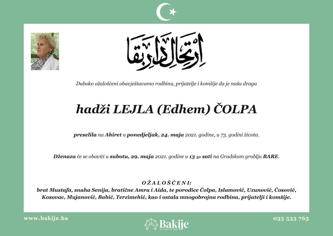 Smrtovnica — Hadži Lejla (Edhem) Čolpa