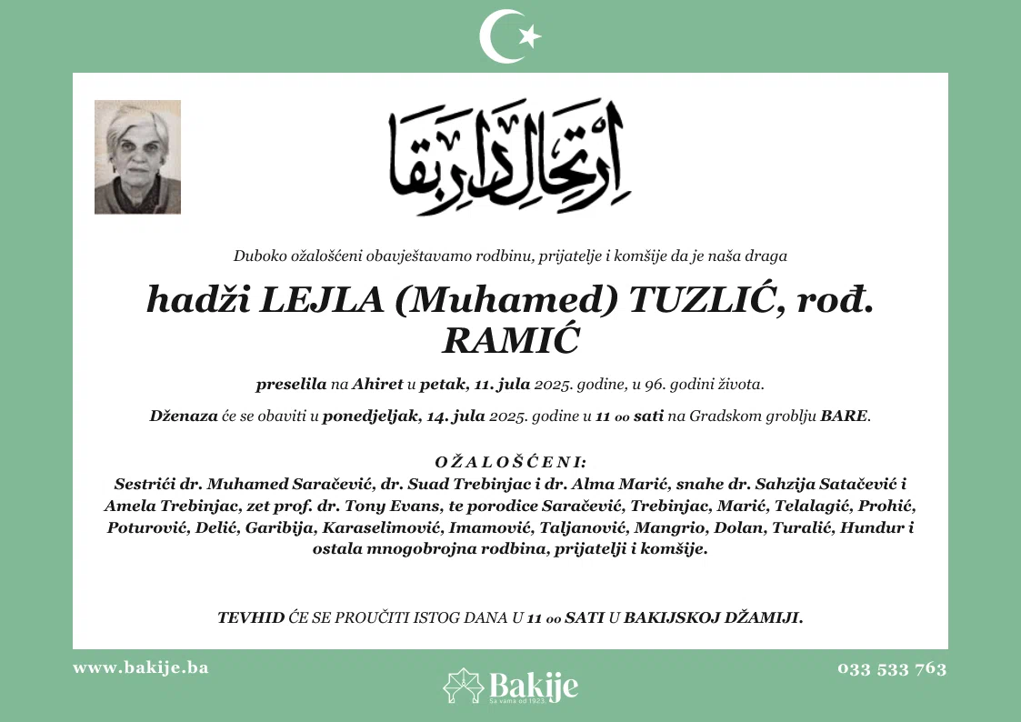Smrtovnica — Hadži Lejla (Muhamed) Tuzlić, rođ. Ramić