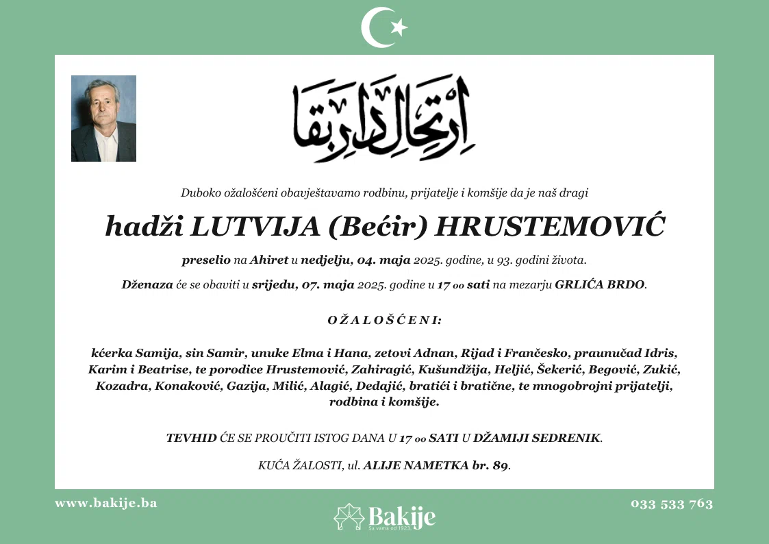 Smrtovnica — Hadži Lutvija (Bećir) Hrustemović