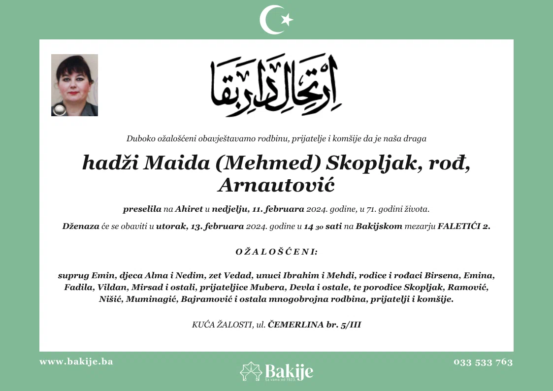 Smrtovnica — Hadži Maida (Mehmed) Skopljak, Rođ, Arnautović